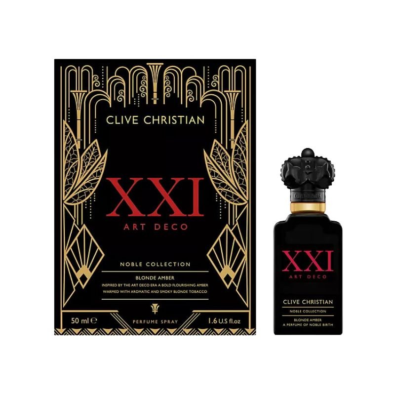 Clive Christian Blonde Amber Eau De Parfum spray in 1.7 oz bottle, showcasing elegant packaging and perfume details.