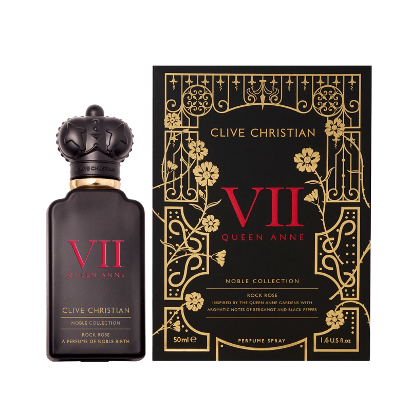 Clive Christian Rock Rose Eau de Parfum spray bottle, 1.7 oz (50ml), with elegant glass design and floral scent branding.