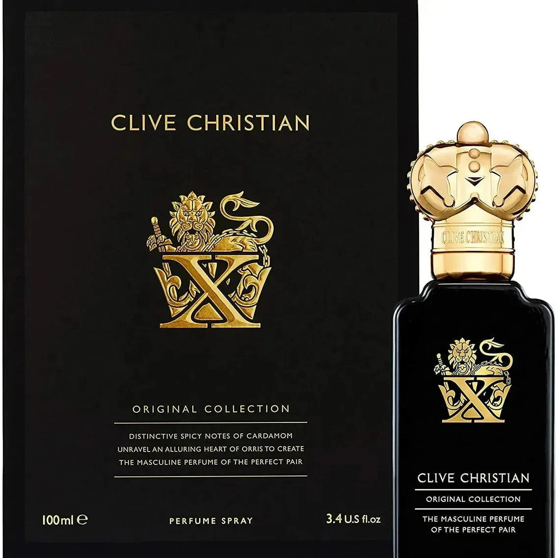 Clive Christian X Masculine Eau De Parfum spray bottle, 1.7 oz (50ml), elegant glass container with a sleek cap.