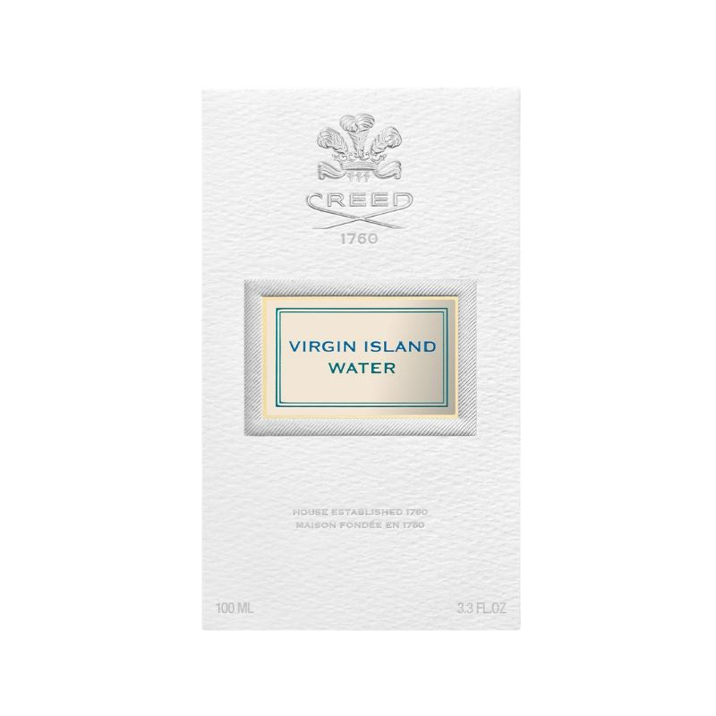 Creed Virgin Island Water Eau de Parfum spray bottle, 16.6 oz (490ml), with tropical-inspired fragrance and elegant packaging.