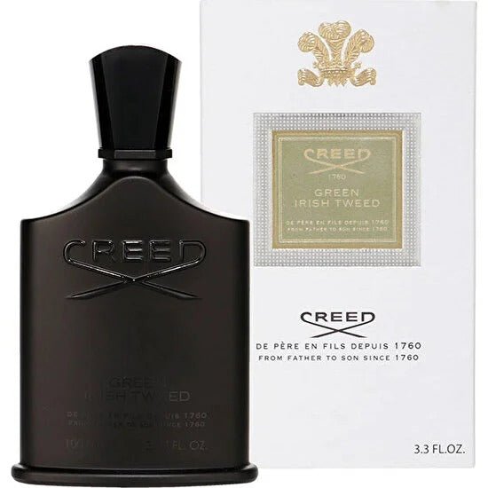 Creed Green Irish Tweed Eau de Parfum spray in 3.4 oz bottle, showcasing the elegant perfume bottle and label design.