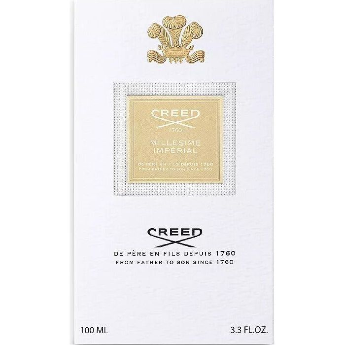 Creed Millésime Impérial Eau de Parfum spray bottle, 3.4 oz, featuring elegant packaging and branding.