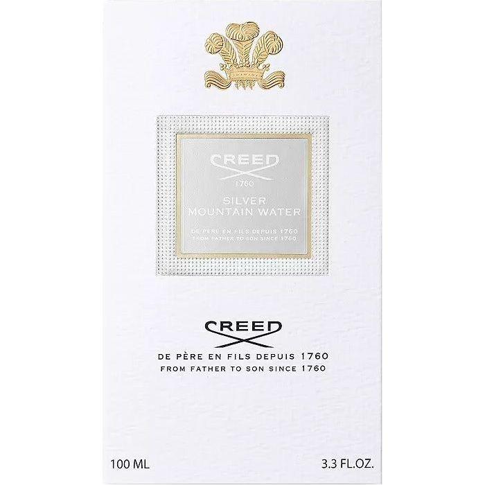 Creed Silver Mountain Water Eau de Parfum tester spray bottle, 3.4 oz (100 ml), with silver cap and minimalist design.
