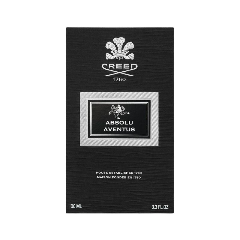 Creed Aventus Absolu 2025 Eau de Parfum spray in 3.4 oz bottle with cap, featuring elegant packaging and branding.
