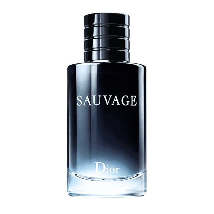 Dior Sauvage Eau de Toilette bottle with sleek design and silver cap, showcasing the iconic fragrance.