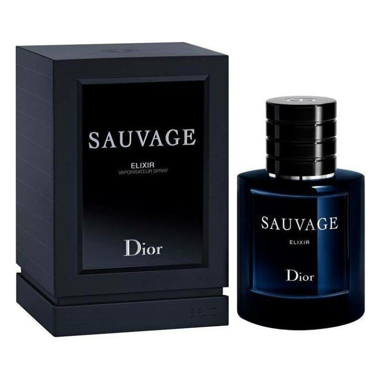 Dior Sauvage Elixir spray bottle, 3.4 oz (100ml), elegant packaging showcasing the Dior fragrance for men.