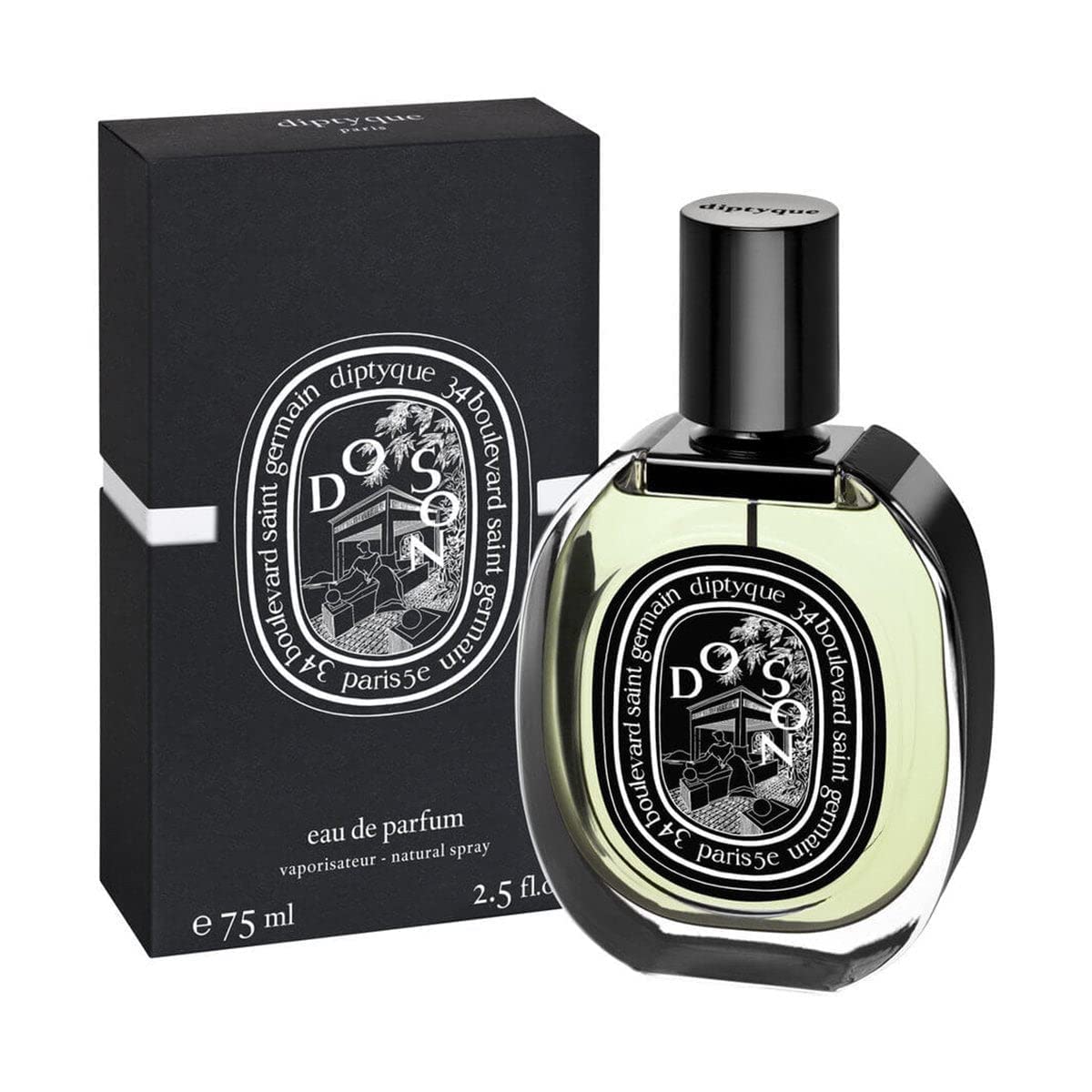 Diptyque Do Son Eau de Parfum spray bottle, 75ml, featuring elegant packaging and floral scent details.