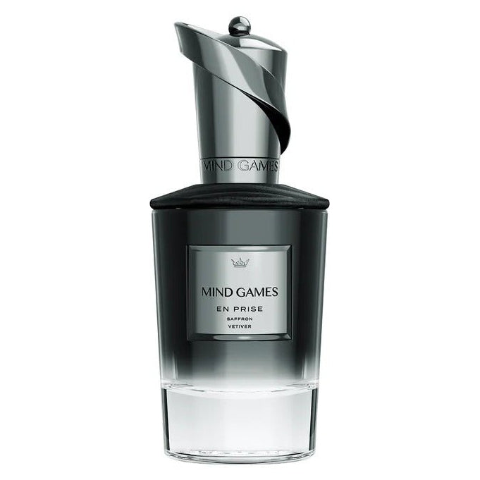 Mind Games Fragrance En Prise extrait de parfum bottle with elegant packaging and minimalist design.