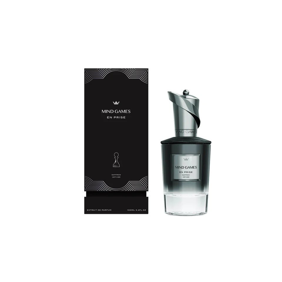 Bottle of Mind Games En Prise Extrait de Parfum by Mind Games Fragrance, with elegant packaging and a modern design.