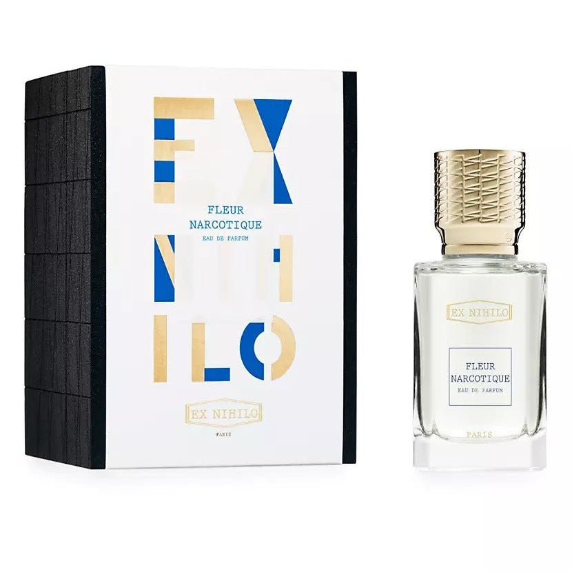 Ex Nihilo Fleur Narcotique Eau de Parfum spray bottle, 3.4 oz, with elegant floral design and clear glass packaging.