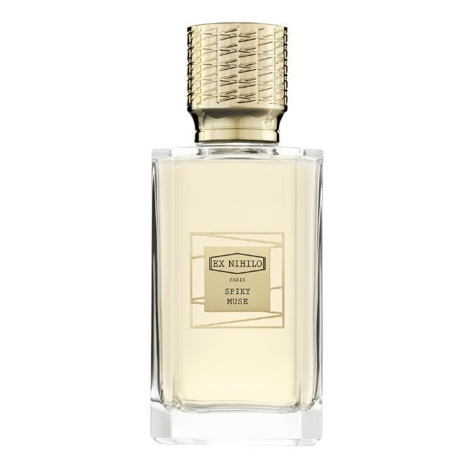 Ex Nihilo Spiky Muse Eau de Parfum spray bottle, 3.4 oz, elegant design, showcasing the perfume container and branding.