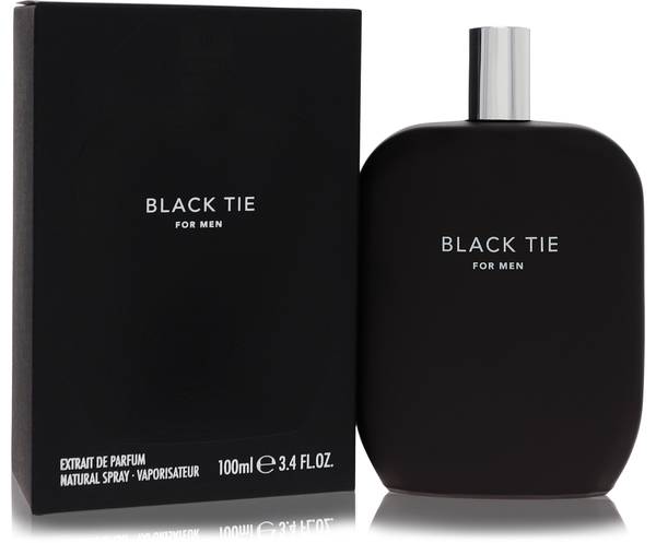 Fragrance One Black Tie Extrait de Parfum spray in 3.4 oz bottle, elegant black packaging, luxurious perfume for men.