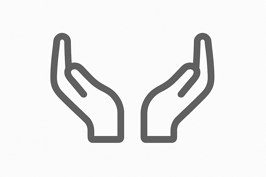 generate an icon (grey) with white back background that depicts "hands on approach", this is an icon for my website. 
size must be 100 x 100 
I want something simple but professional 
No text only icon 
