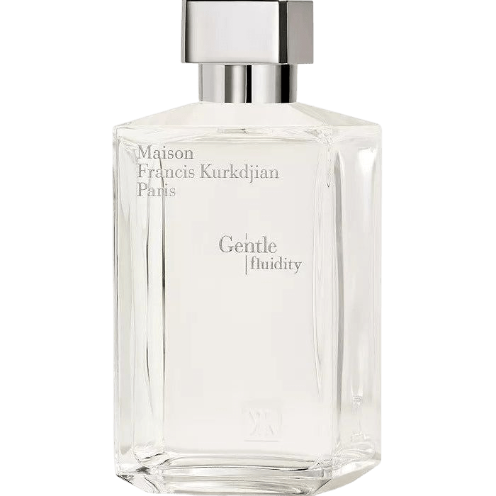 Maison Francis Kurkdjian Gentle Fluidity Silver Eau De Parfum bottle with sleek silver design and clear glass, showcasing fragrance.