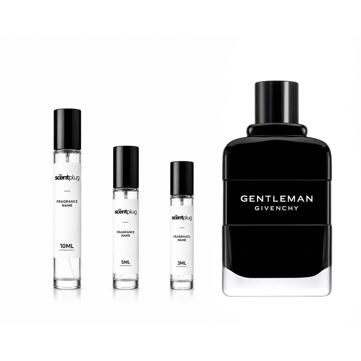 Givenchy Gentleman Eau de Parfum decant sample bottle, showcasing the elegant packaging and design of the fragrance.