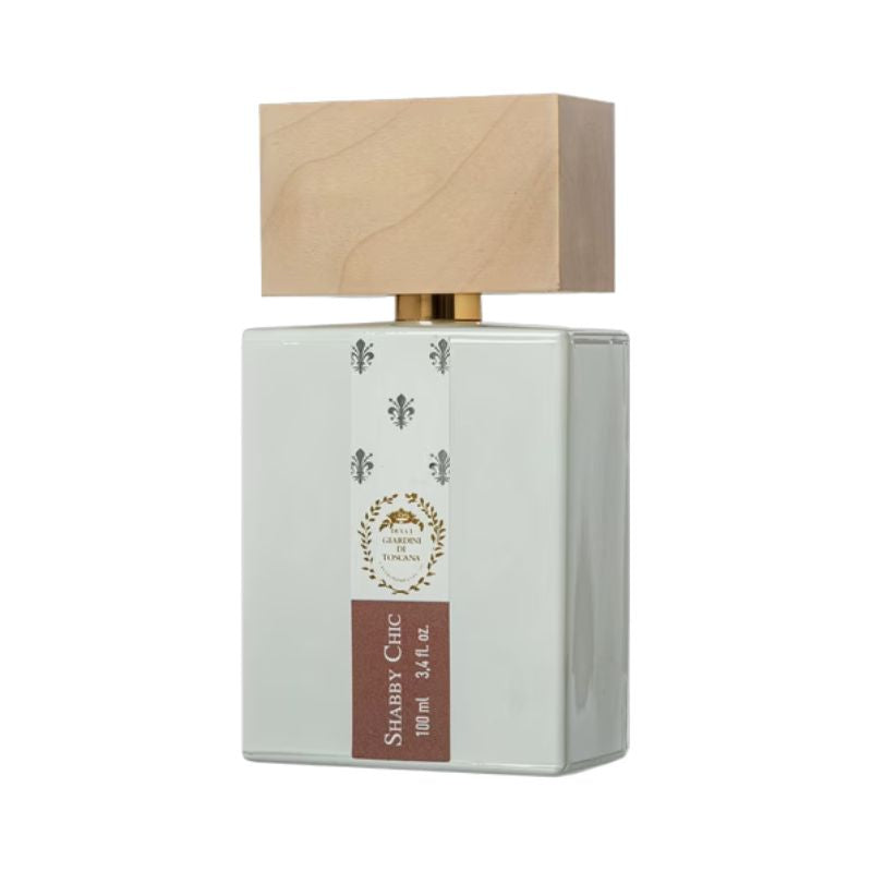 Giardini Di Toscana Shabby Chic Eau de Parfum spray in 3.4 oz bottle with elegant packaging and floral accents.