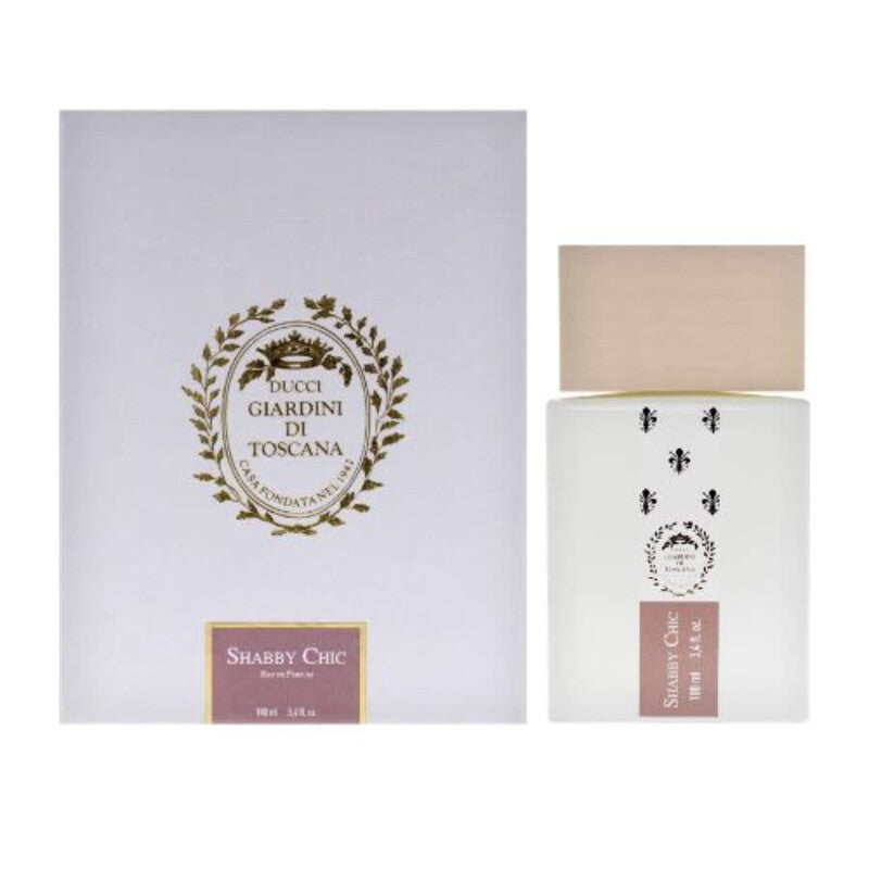 Giardini Di Toscana Shabby Chic Eau de Parfum spray, 3.4 oz, elegant bottle with floral design, floral and fresh scent.