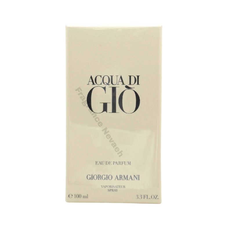 Giorgio Armani Acqua di Gio EDP Eau de Parfum spray in 3.4 oz/100 ml bottle, featuring a sleek design and elegant packaging.