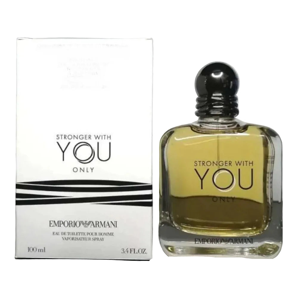 Giorgio Armani Stronger With You Only 3.4 oz Eau de Toilette tester for men, with a sleek bottle design and fragrance details.