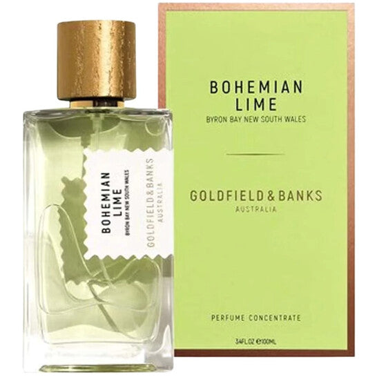 Goldfield & Banks Bohemian Lime Eau De Parfum spray in 3.4 oz bottle, featuring fresh citrus and lime notes.