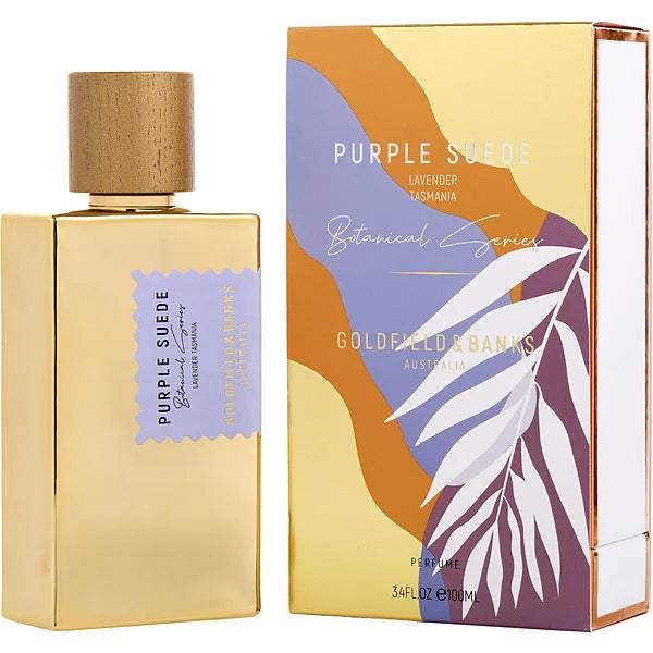 Goldfield & Banks Purple Suede Eau De Parfum spray in 3.4 oz bottle, featuring a luxurious purple suede fragrance.