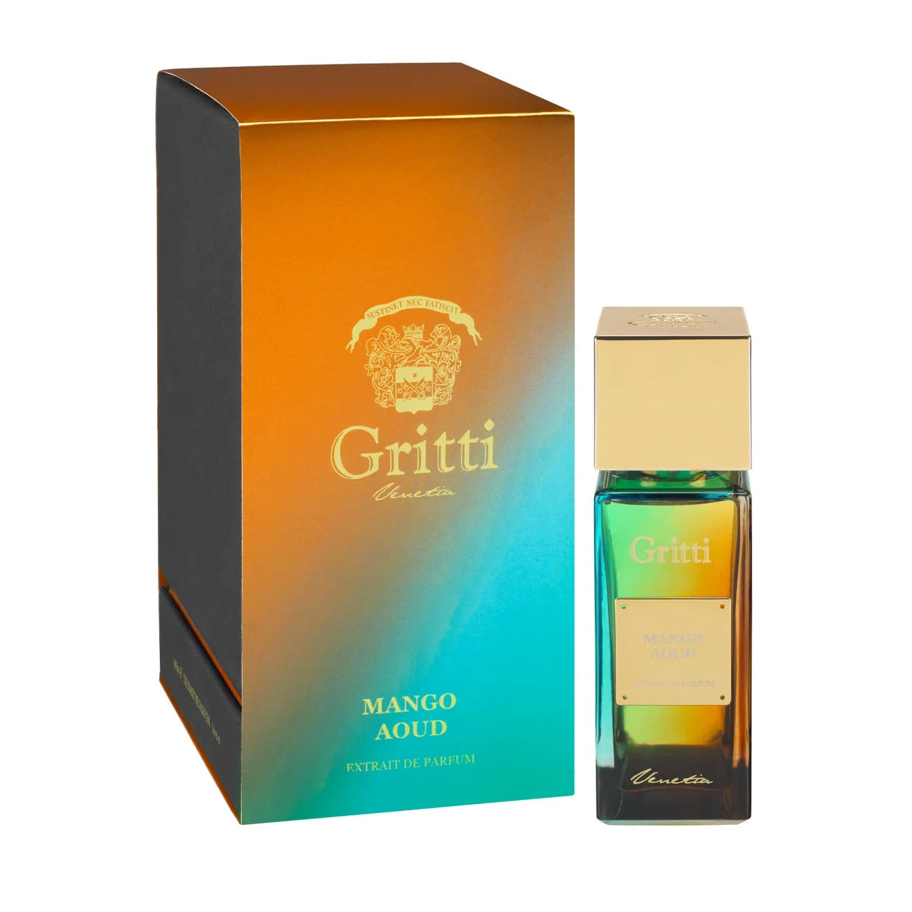Gritti Mango Aoud Extrait de Parfum spray in 3.4 oz bottle, featuring a luxurious blend of mango and oud notes.