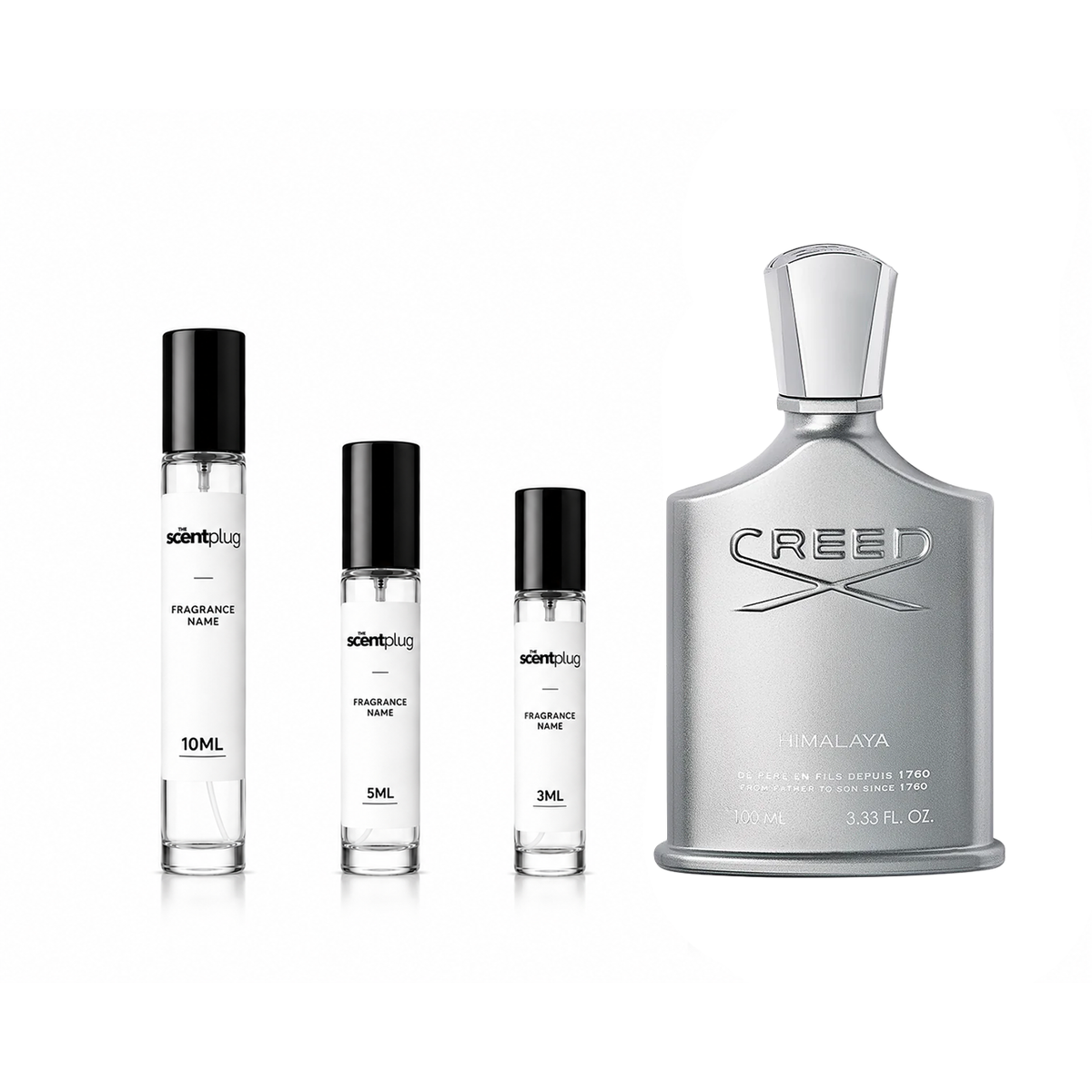 Creed Himalaya Eau de Parfum decant sample bottle with white cap and label, showcasing the luxurious fragrance container.
