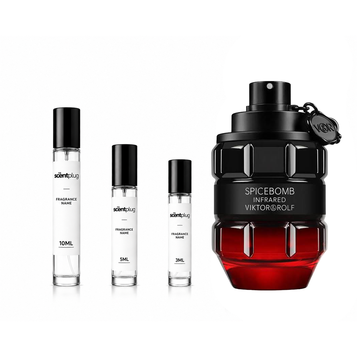 Viktor & Rolf Spicebomb Infrared Eau de Toilette decant sample bottle with black and red branding.