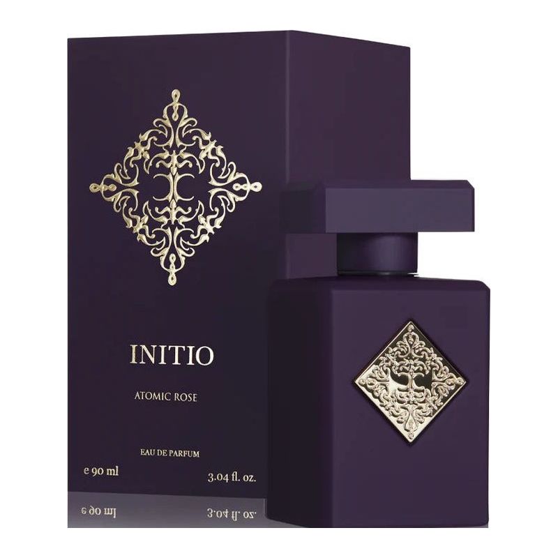 Initio Parfums Prives Atomic Rose Eau de Parfum spray bottle with elegant packaging and floral rose scent design.