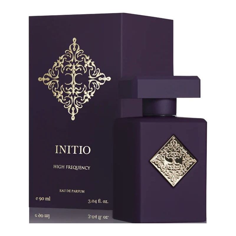 Initio Parfums Privés High Frequency Eau de Parfum spray bottle, 3.04 oz (90ml), with sleek design and branding visible.