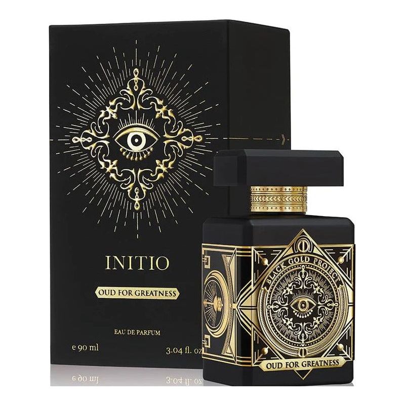 Initio Parfums Privés Oud for Greatness Eau de Parfum spray bottle, 3.04 oz (90ml), with elegant packaging.