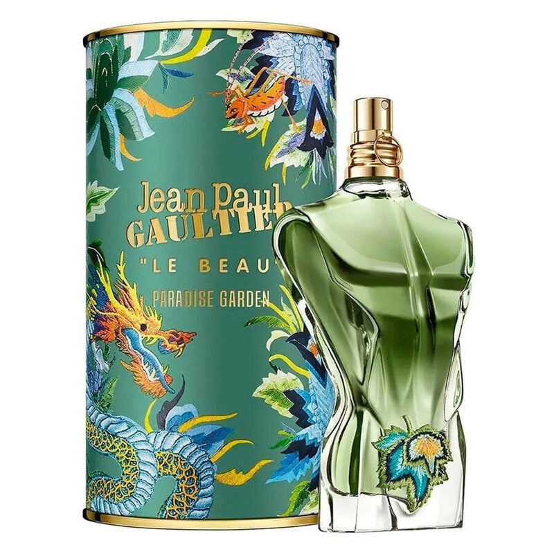 Jean Paul Gaultier Le Beau Paradise Garden Eau de Parfum spray in a 4.2 oz bottle, featuring floral and fruity fragrance notes.