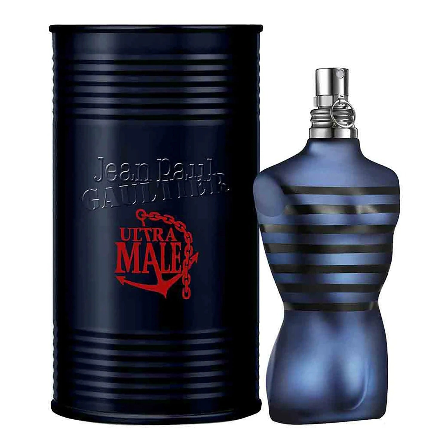 Jean Paul Gaultier Ultra Male Eau de Toilette tester bottle, 4.2 oz (125 ml), with sleek black and silver packaging.