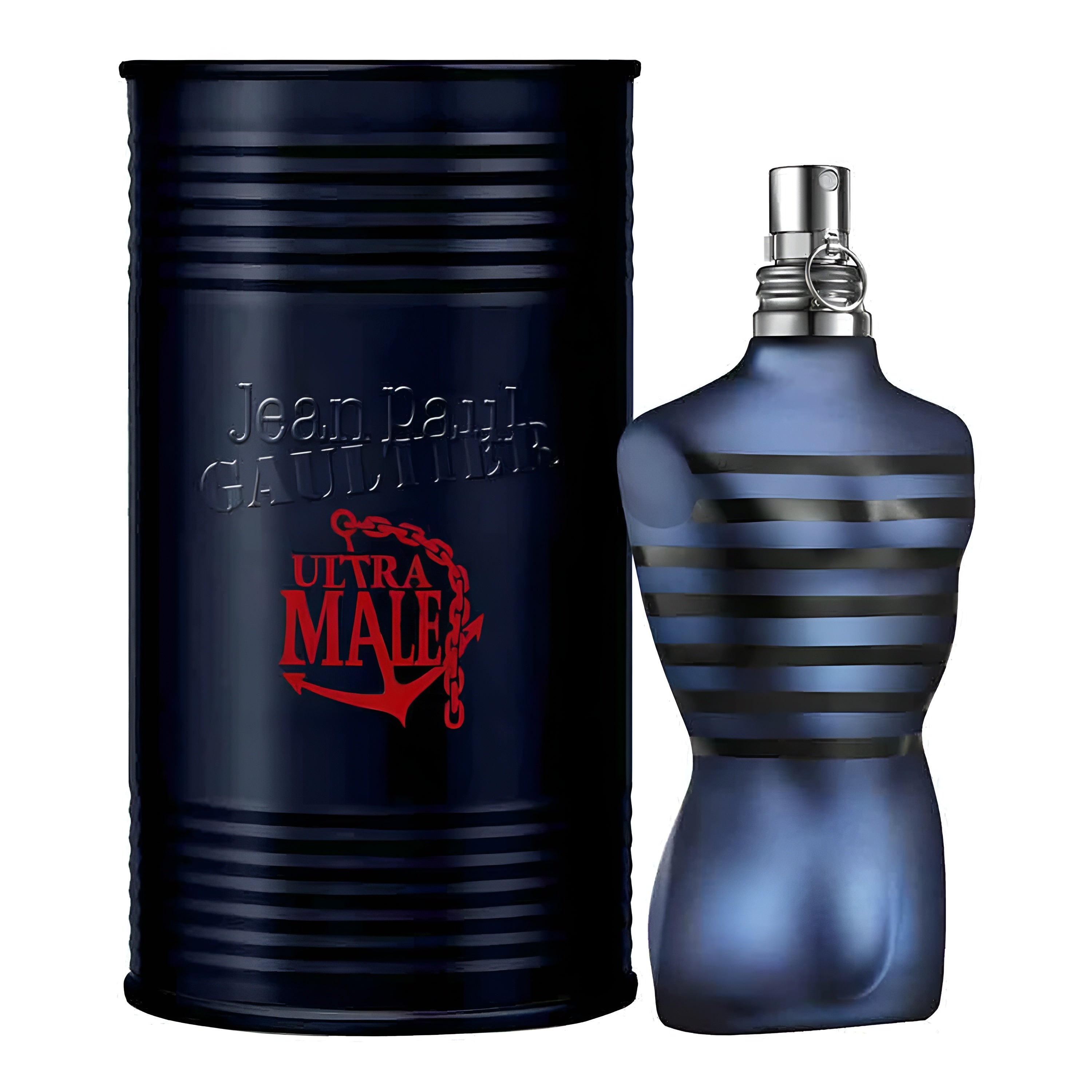 Jean Paul Gaultier Ultra Male Eau de Toilette spray bottle, 4.2 oz (125 ml), with distinctive packaging and branding visible.