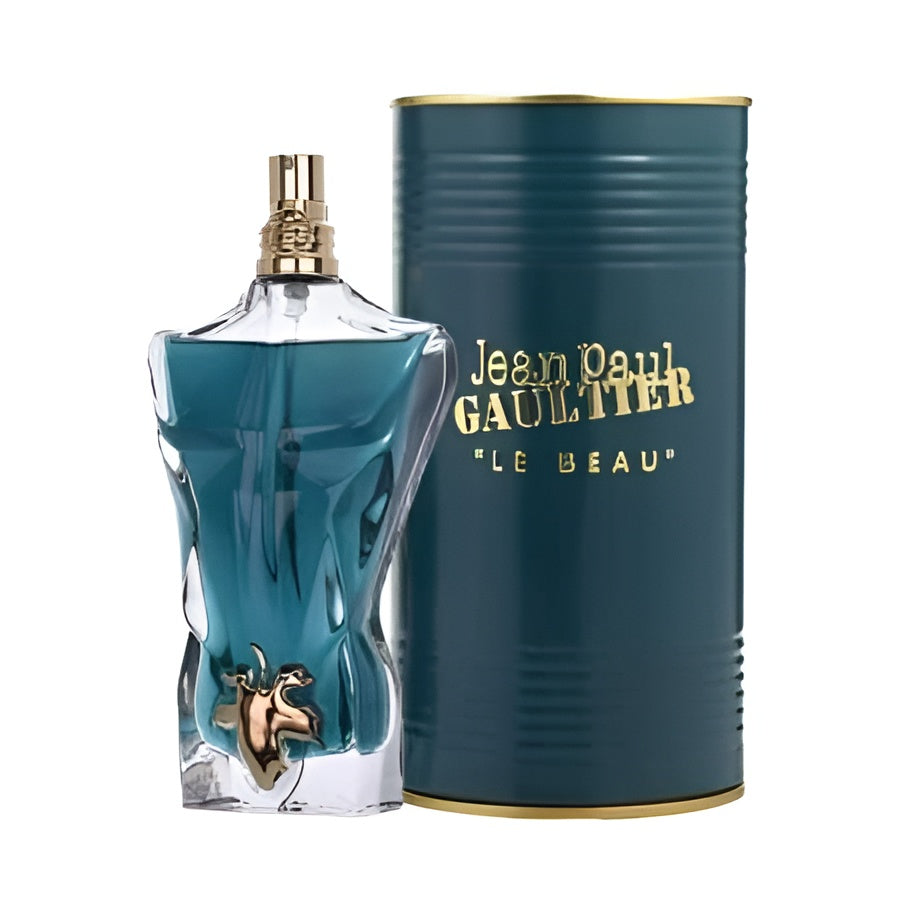 Jean Paul Gaultier Le Beau Eau de Toilette bottle with sleek design and masculine packaging.