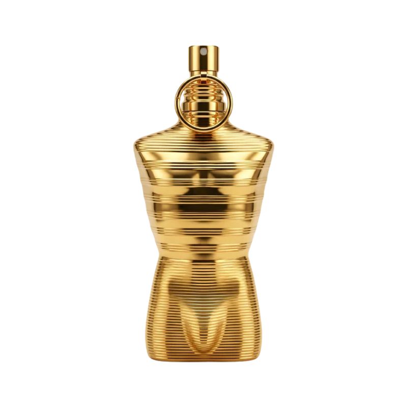 Jean Paul Gaultier Le Male Elixir Absolu Parfum Intense spray bottle, featuring sleek design and branding.