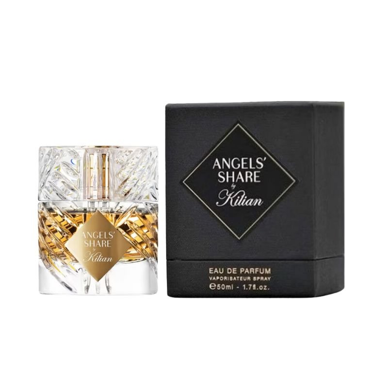 Kilian Angels' Share Eau De Parfum spray bottle, 1.7 oz (50ml), with elegant packaging and label visible.