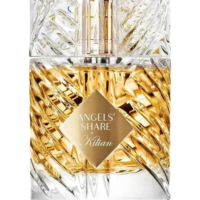 Kilian Angels' Share Eau De Parfum spray bottle, 1.7 oz (50ml), featuring elegant packaging and fragrance details.