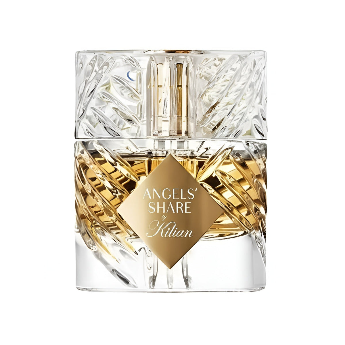 Kilian Angels' Share Eau De Parfum spray bottle, 1.7 oz (50 ml), with elegant design and branding visible.