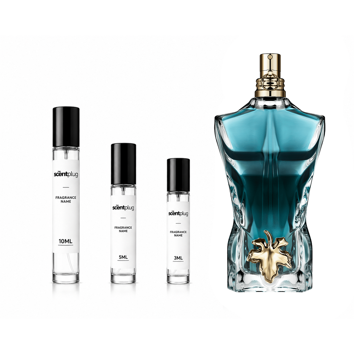 Jean Paul Gaultier Le Beau EDT decant sample bottle with transparent cap and label, showcasing the men's eau de toilette fragrance.