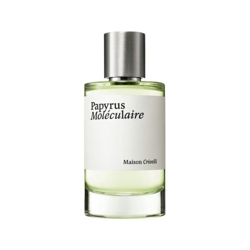 Maison Crivelli Papyrus Moléculaire Eau de Parfum spray in 3.4 oz bottle, elegant glass design with fragrance details visible.