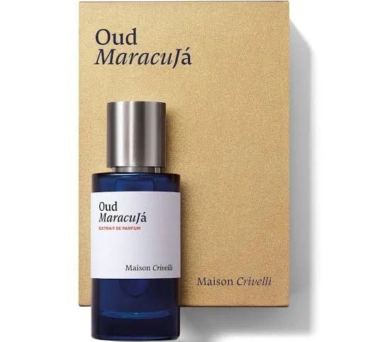 Maison Crivelli Oud Maracuja Extrait de Parfum spray in 50ml bottle, featuring luxurious fragrance and elegant packaging.