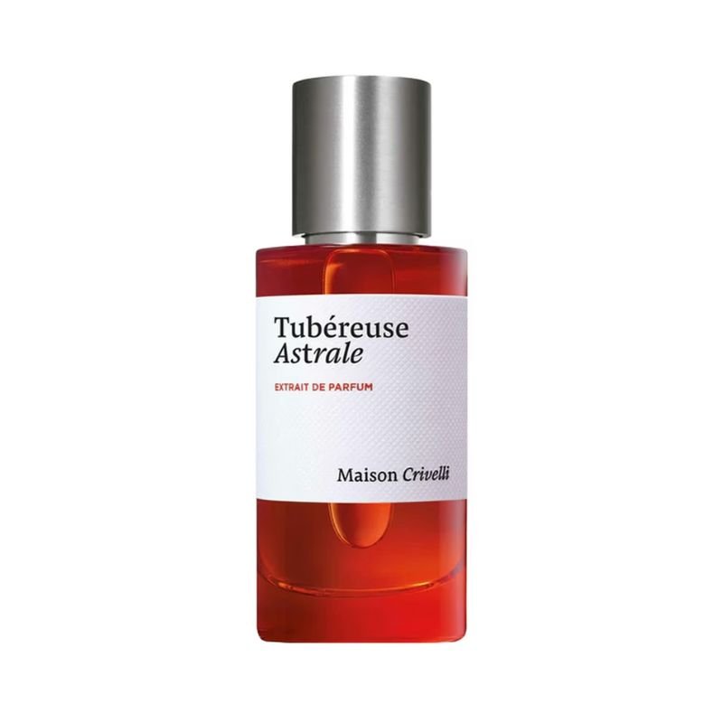Maison Crivelli Tubéreuse Astrale extrait de parfum bottle with elegant design and floral label, showcasing luxurious fragrance.