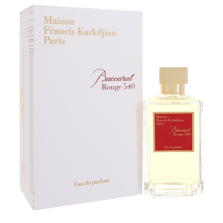 Maison Francis Kurkdjian Baccarat Rouge 540 EDP perfume bottle with spray nozzle, showcasing elegant design and branding.