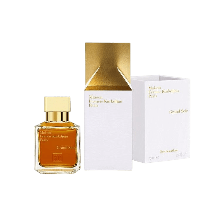 Maison Francis Kurkdjian Grand Soir Eau De Parfum spray bottle, 200ml, elegant glass container with a sleek design.