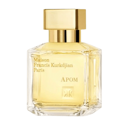 Maison Francis Kurkdjian APOM Eau de Parfum tester bottle, elegant fragrance with a sleek design and minimalist label.