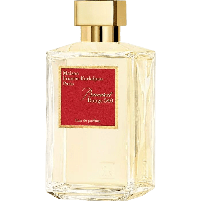 Maison Francis Kurkdjian Baccarat Rouge 540 Eau de Parfum tester bottle, elegant packaging, and clear glass design.