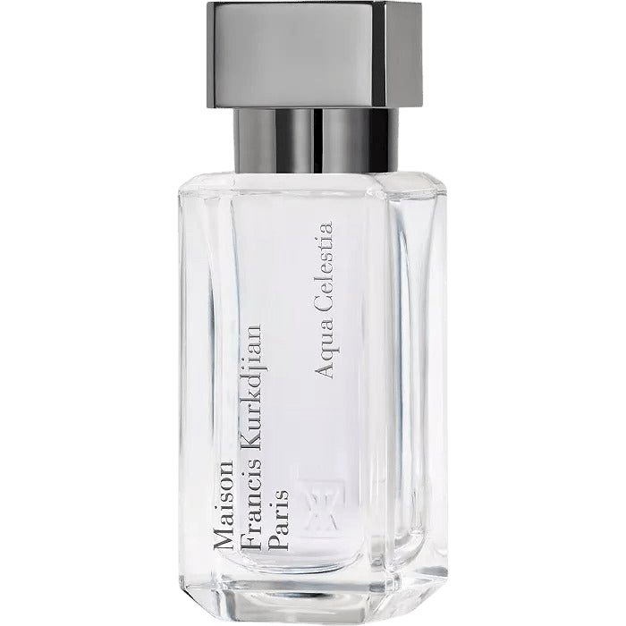 Maison Francis Kurkdjian Aqua Celestia Eau de Toilette tester bottle shown with sleek packaging and clear glass design.