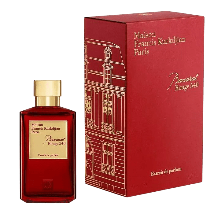 Maison Francis Kurkdjian Baccarat Rouge 540 Extrait de Parfum spray bottle, 6.8 oz (200ml), elegant glass with gold accents.