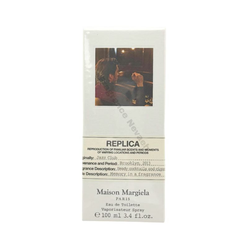 Maison Margiela Jazz Club Eau de Toilette spray bottle, 3.4 oz (100ml), with sleek packaging and brand logo visible.